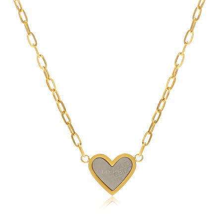 Engraved Heart Pendant with Paper Clip Chain Necklace