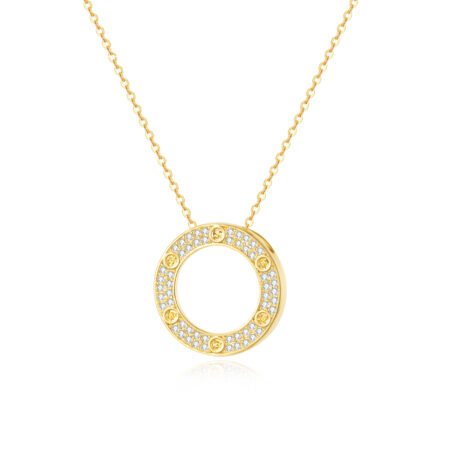 CZ Diamond Love Circle Pendant Necklace