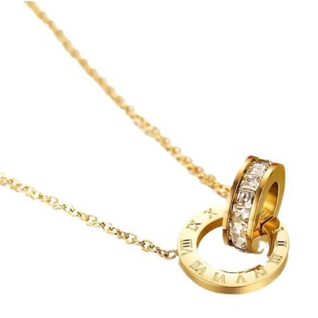 Roman Numeral Linked Double Circle Pendant Necklace