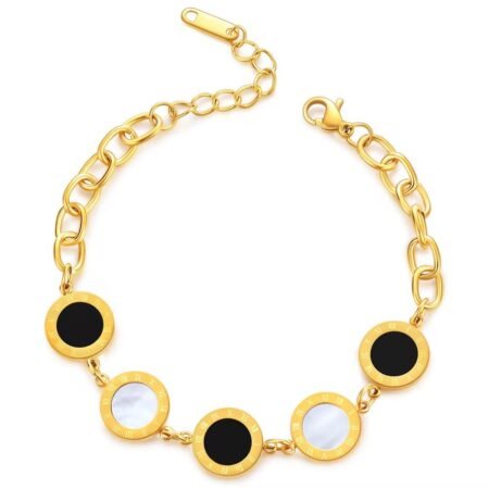 Roman Numeral Black & White Shell Bracelet