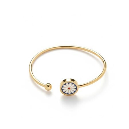 Round Flower Pendant Bangle Bracelet
