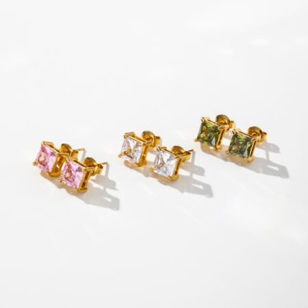 Square Cut Crystal Stud Earrings