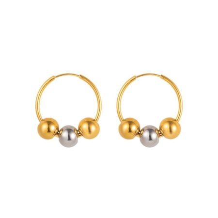 Two-Tone Bead Gold & Silver Hoop Earrings